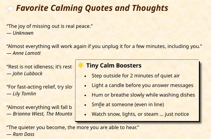 Calm boosters page